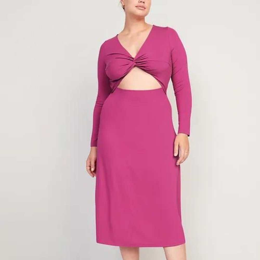 Old Navy Fit & Flare Twist-Front Cutout Midi Dress for Women New - Picture 6 of 8